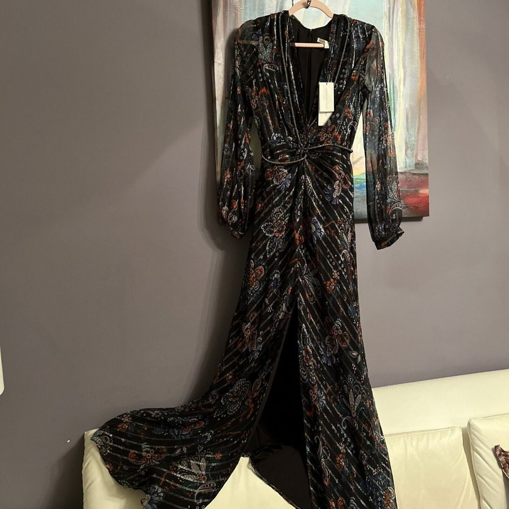Veronica Beard Black Floral Maxi Dress with Navy and Rust Accents - Picture 2 of 15
